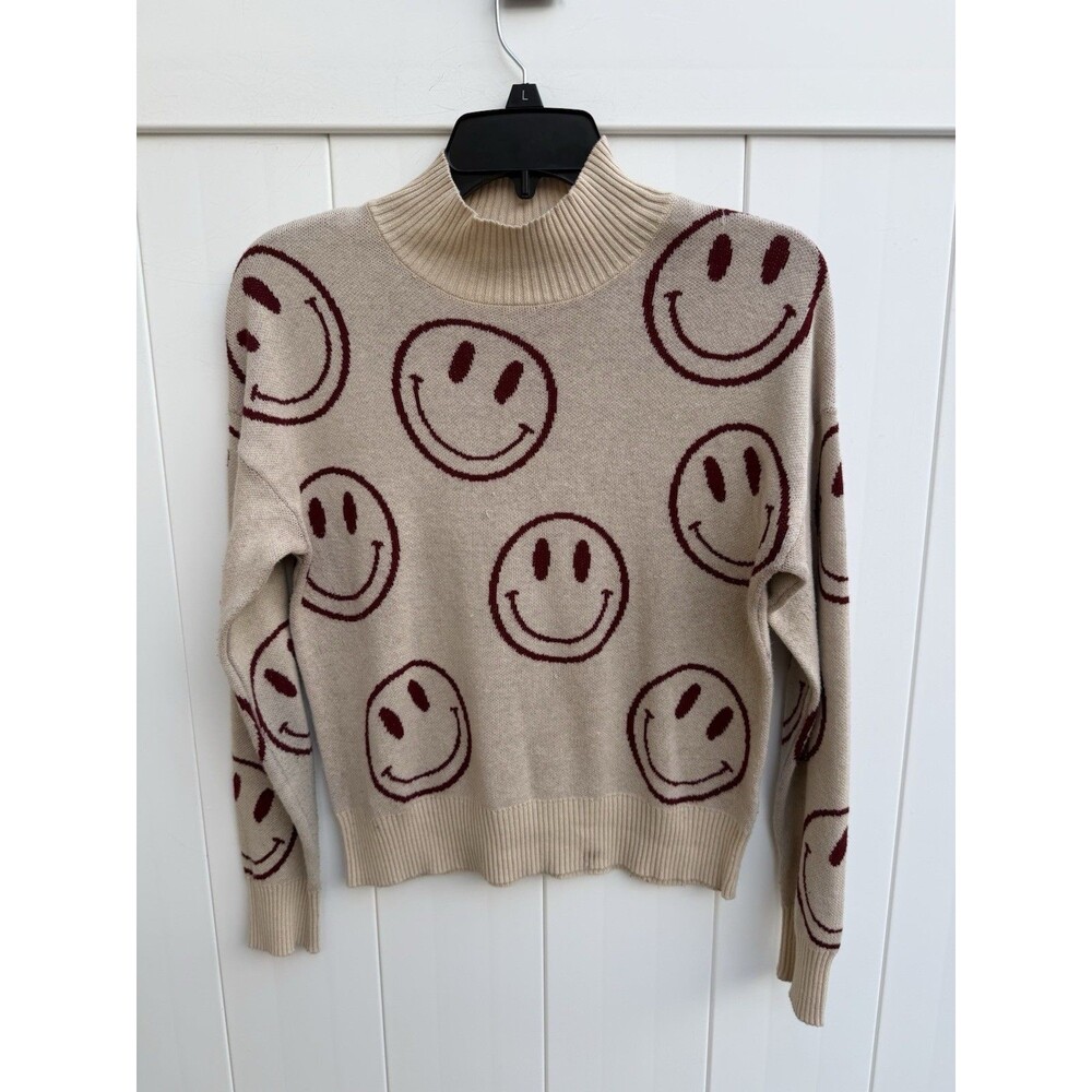 Nikka K Size Small Knit Sweater Pullover Happy Face Print All Here Cotton Poly